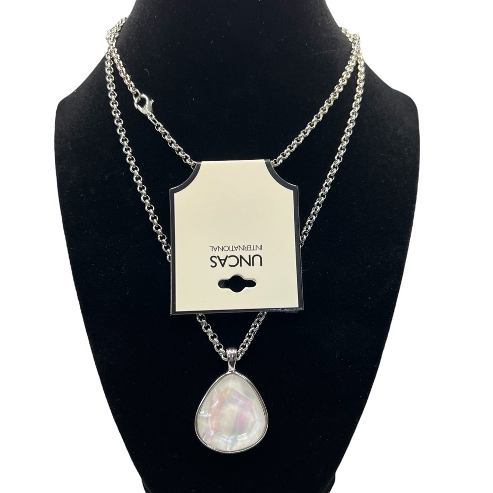 Uncas International NWT Silver Tone White Iridescent Pendant